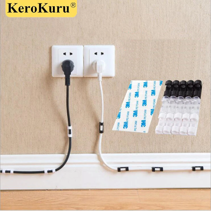 Cable Organizer Clips Cable Management Desktop & Workstation ABS Wire Manager Cord Holder USB