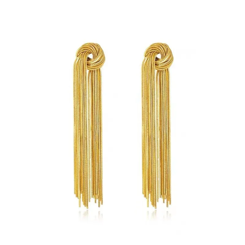 2023 New Contracted Senior Long Metal Tassel Earrings Geometric Atmosphere Hyperbole Style Fine
