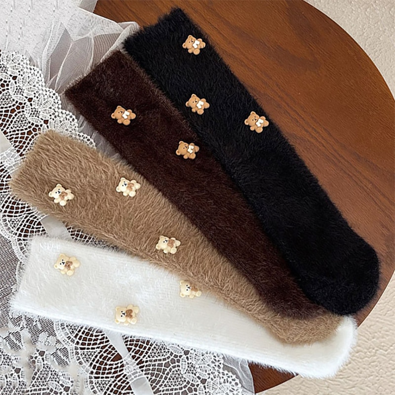 Kawaii Cartoon Bear Doll Children Knee High Long Calf Socks Autumn Spring Warm White Leggings Stockings for Kid Girls Clothes