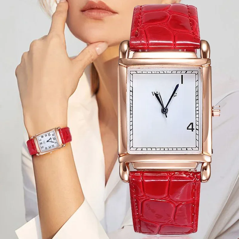 2023 New Watches for Women Square Rose Gold Wrist Watches Fashion Leather Brand Watches Ladies