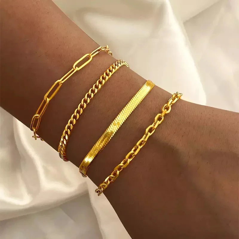 Gold Color Bracelet Stainless Steel Twist Cuban Chain Bracelet for Women Chain Bracelet Jewelry