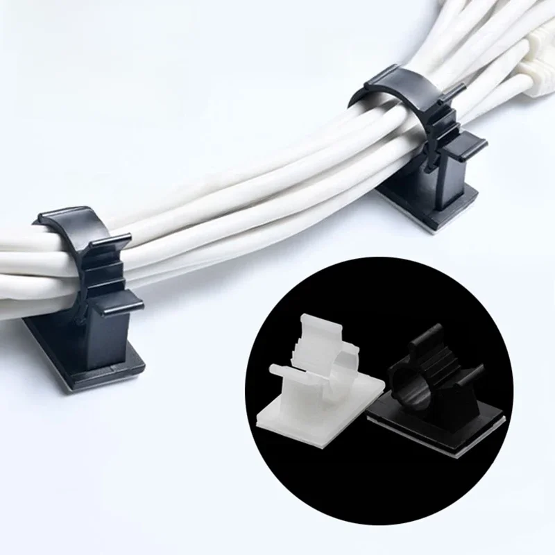 10pcs Adhesive Cable Organizer Clips Table Cable Management Adjustable Cord Holder For Car PC TV