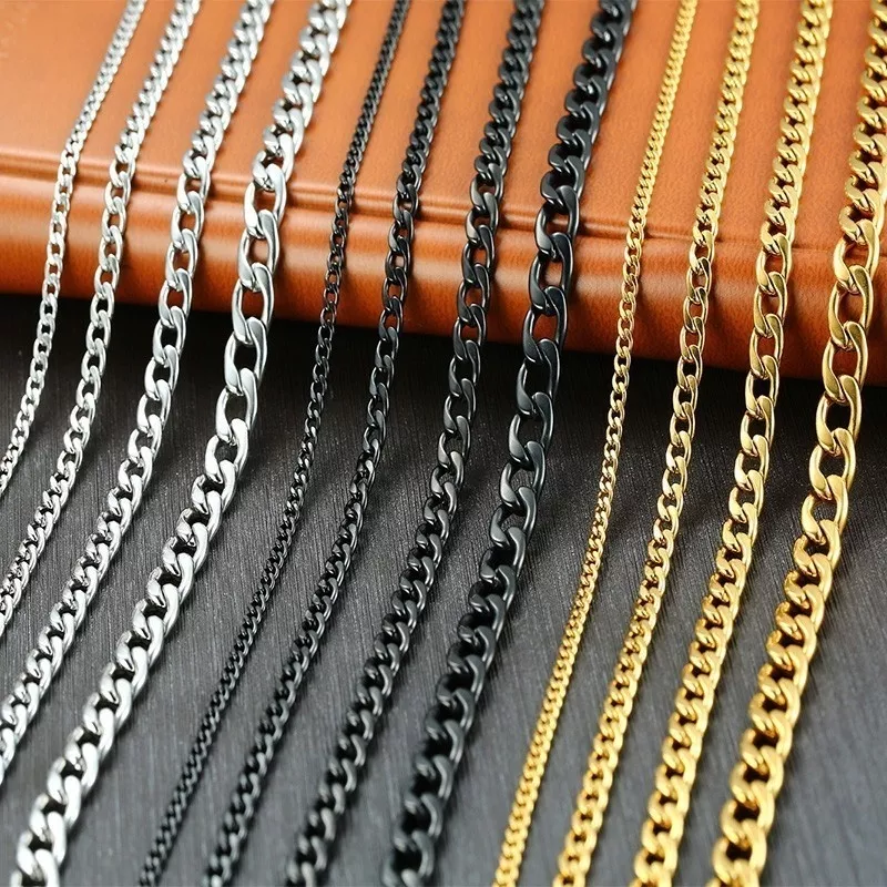 Vnox Men's Cuban Link Chain Necklace Stainless Steel Black Gold Color Male Choker colar Jewelry