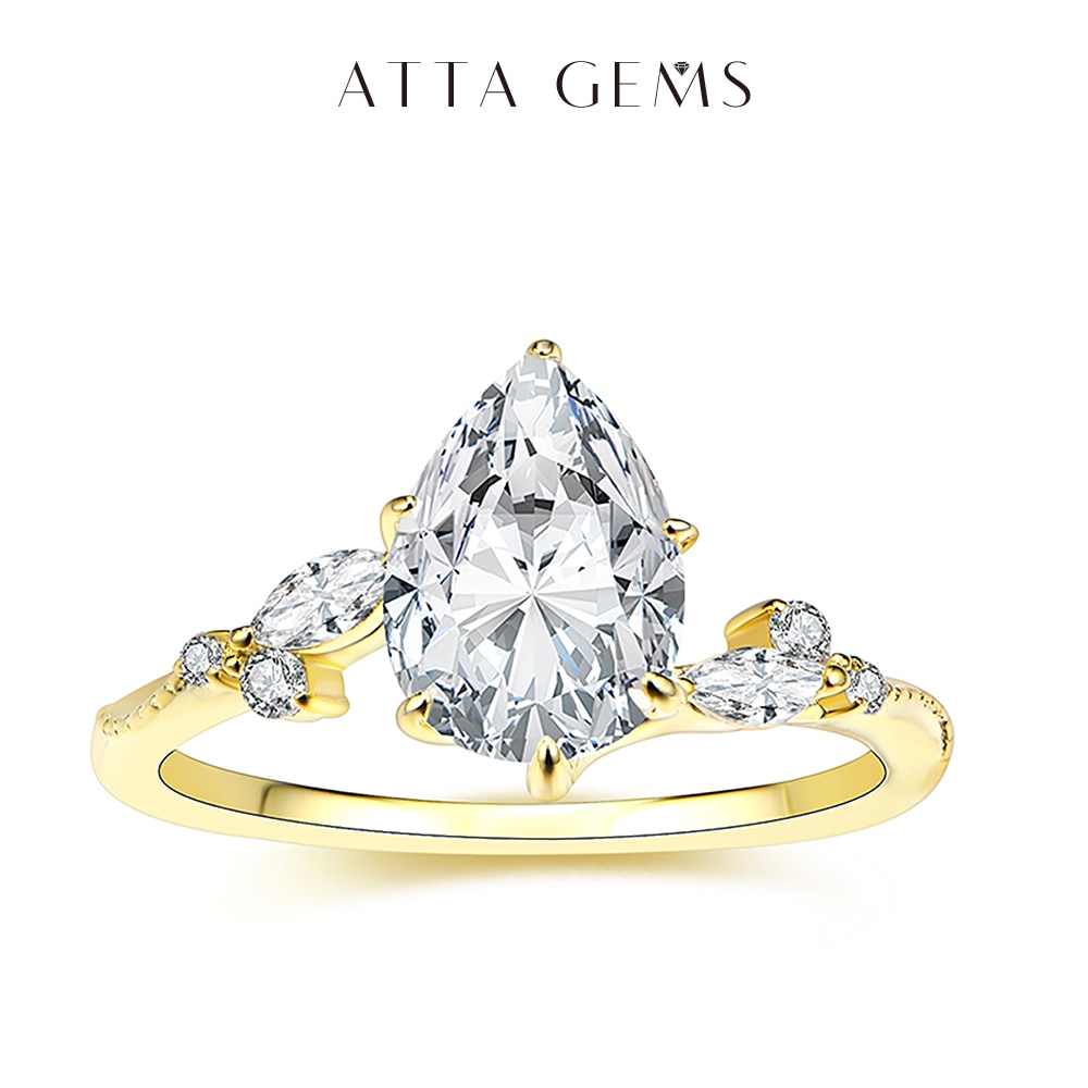 ATTAGEMS Moissanite Ring 2.0CT D color Pear Shape 7*10mm VVS1 925 14K 18K Gold Engagement Rings For Women Fine Jewelry Gift