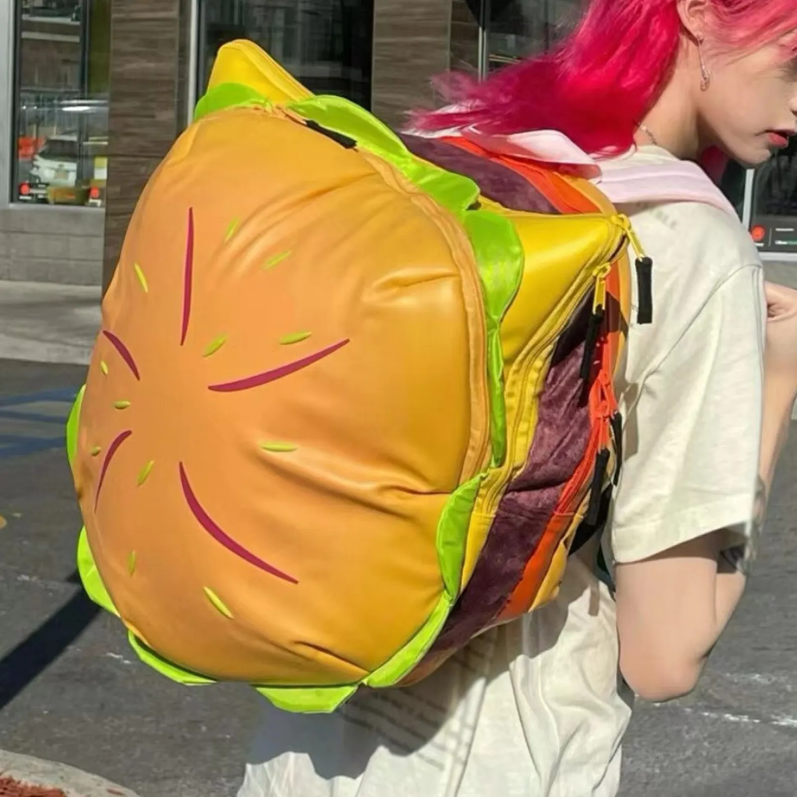 Stylish Hamburger Daypack Laptop Storage Zipper Portable Casual Tote PU Cheeseburger Backpack for