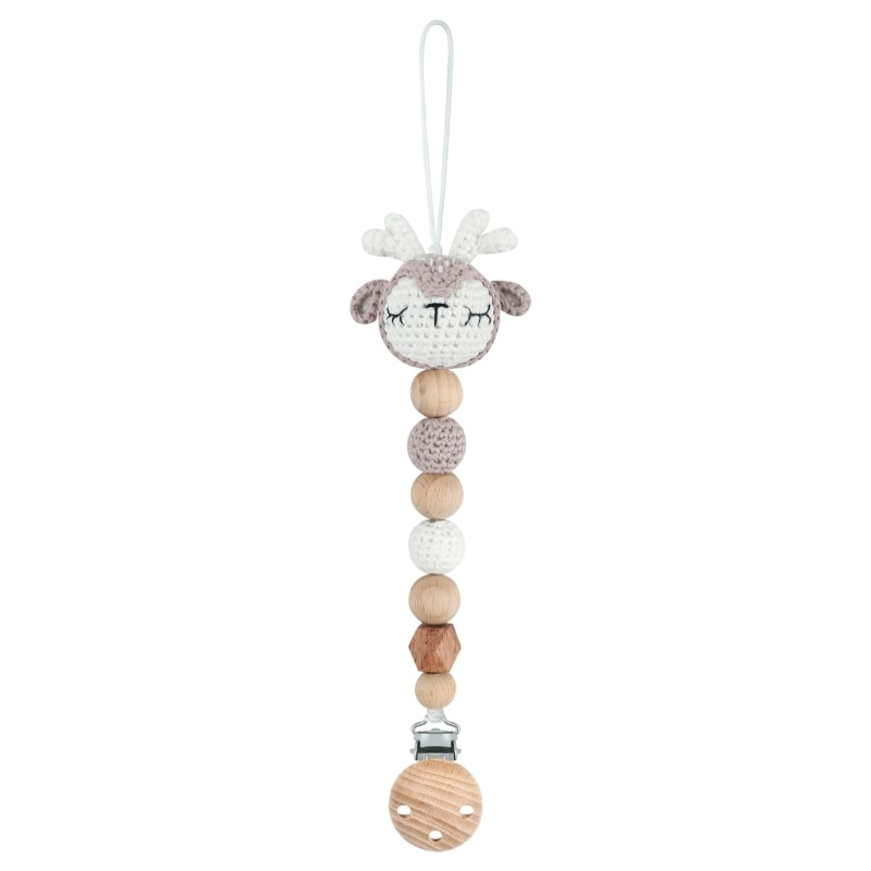 Baby Pacifier Clip Crochet Deer Dummy Chain Anti-drop Nipple Chain Teething Pendant Soother Clip Toy Clothing Accessory
