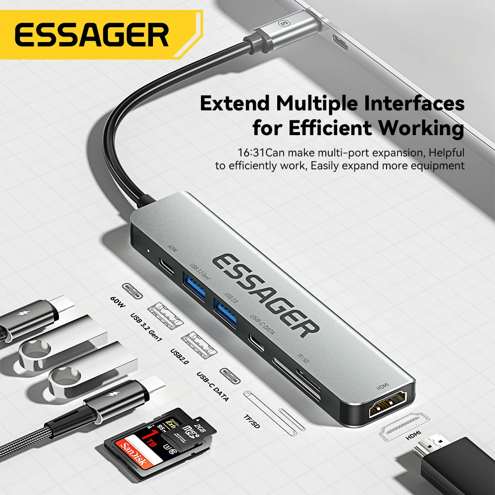 Essager Usb C Hub Usb Type-c to HDMI-compatible Laptop Dock Station For Macbook Pro Air M1 M2