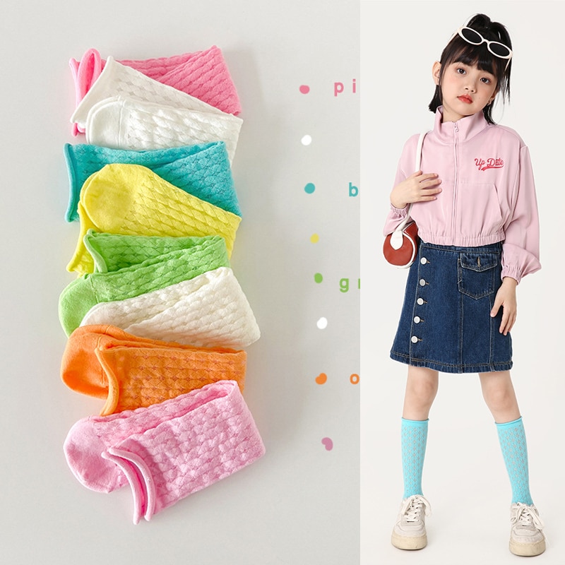 3-9 Year-old Children Socks Girls Spring Summer Candy Color Little Baby Infant Casual Hollow Socks Kids