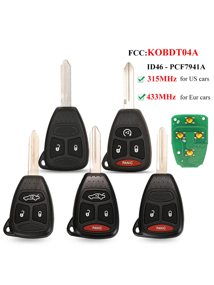 jingyuqin 315/433mhz KOBDT04A Remote Car key 3/4 Button for Dodge Chrysler Jeep Dakota Durango