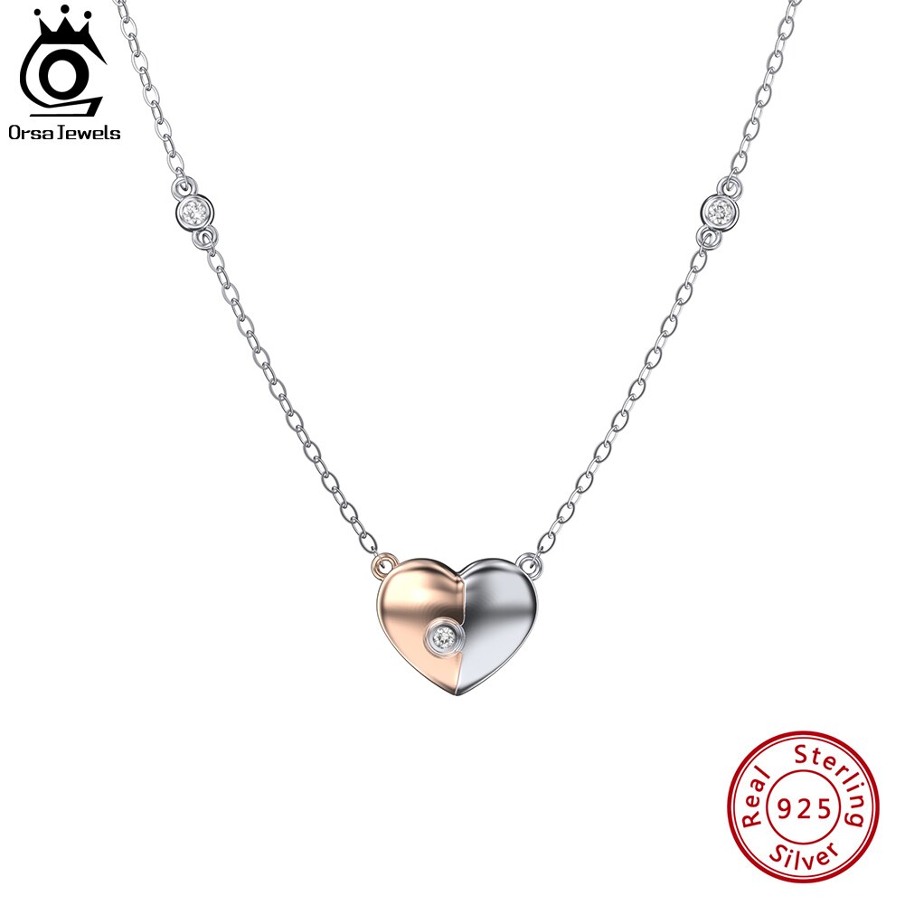ORSA JEWELS 925 Sterling Silver Heart Necklace With Iron Absorbers 14K Gold Plated Heart Pendant Fashion Jewelry for Women EQN45