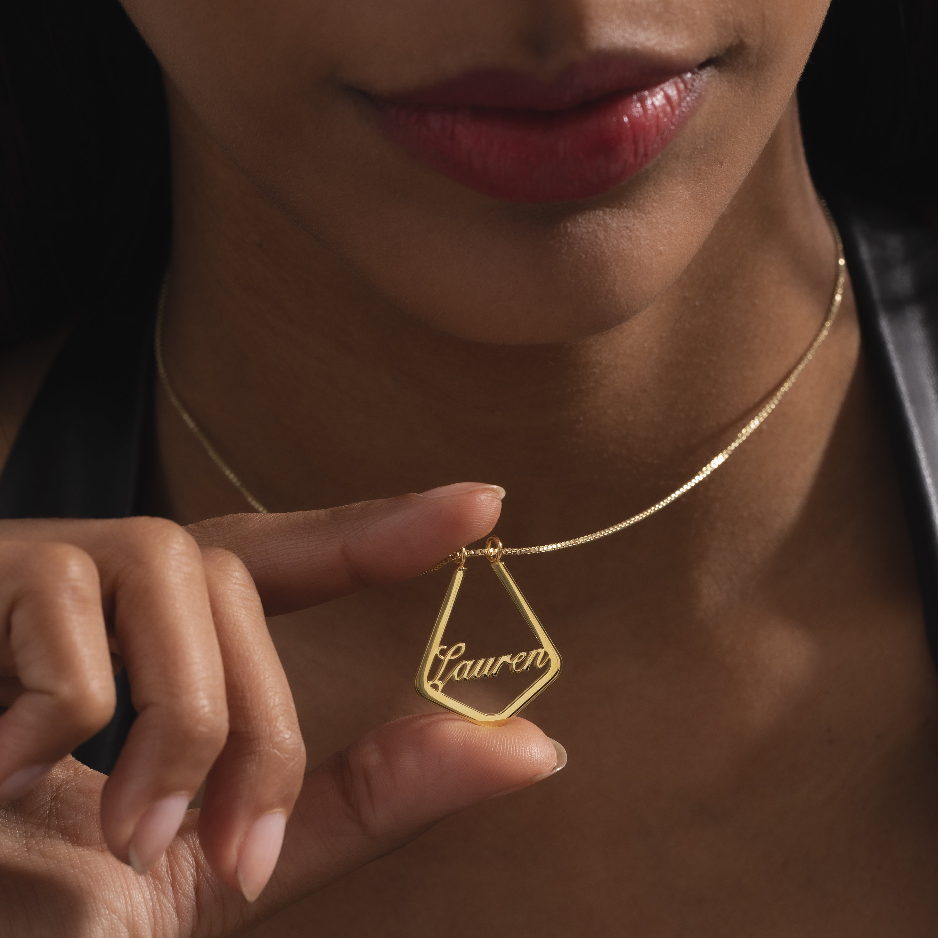 Personalized Ring Holder Necklace Custom Nameplate Geometric Ring Keeper Pendant Stainless Steel Custom Name Ring Holder Necklac