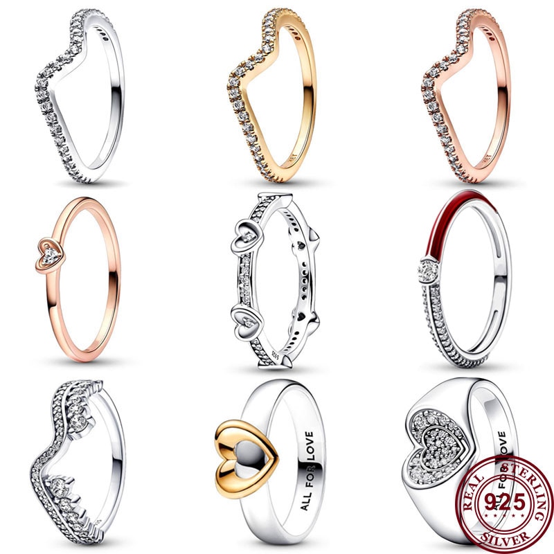 2023 New 925 Sterling Silver Eternal Heart Sliding Asymmetrical Shining Wave Ring Women's Original Fashion DIY Charm Jewelr