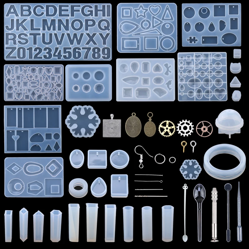 Mixed Style Jewelry Epoxy Resin Molds Set Silicone Mold UV Casting Tools Clay Resin Jewelry Casting