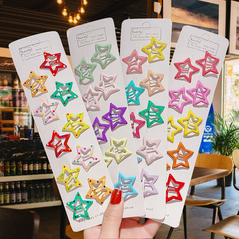 Lovely Candy Five-pointed Star Hairpin Set Cute Sweet Versatile Girl Bangs Decorative Hair Clip for Girls Hair Accessories