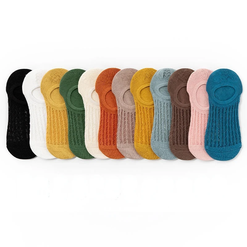 5pair Women Thin Mesh Invisible Boat Socks Summer Mujer Silicone Non-slip Chaussette Ankle Low cut