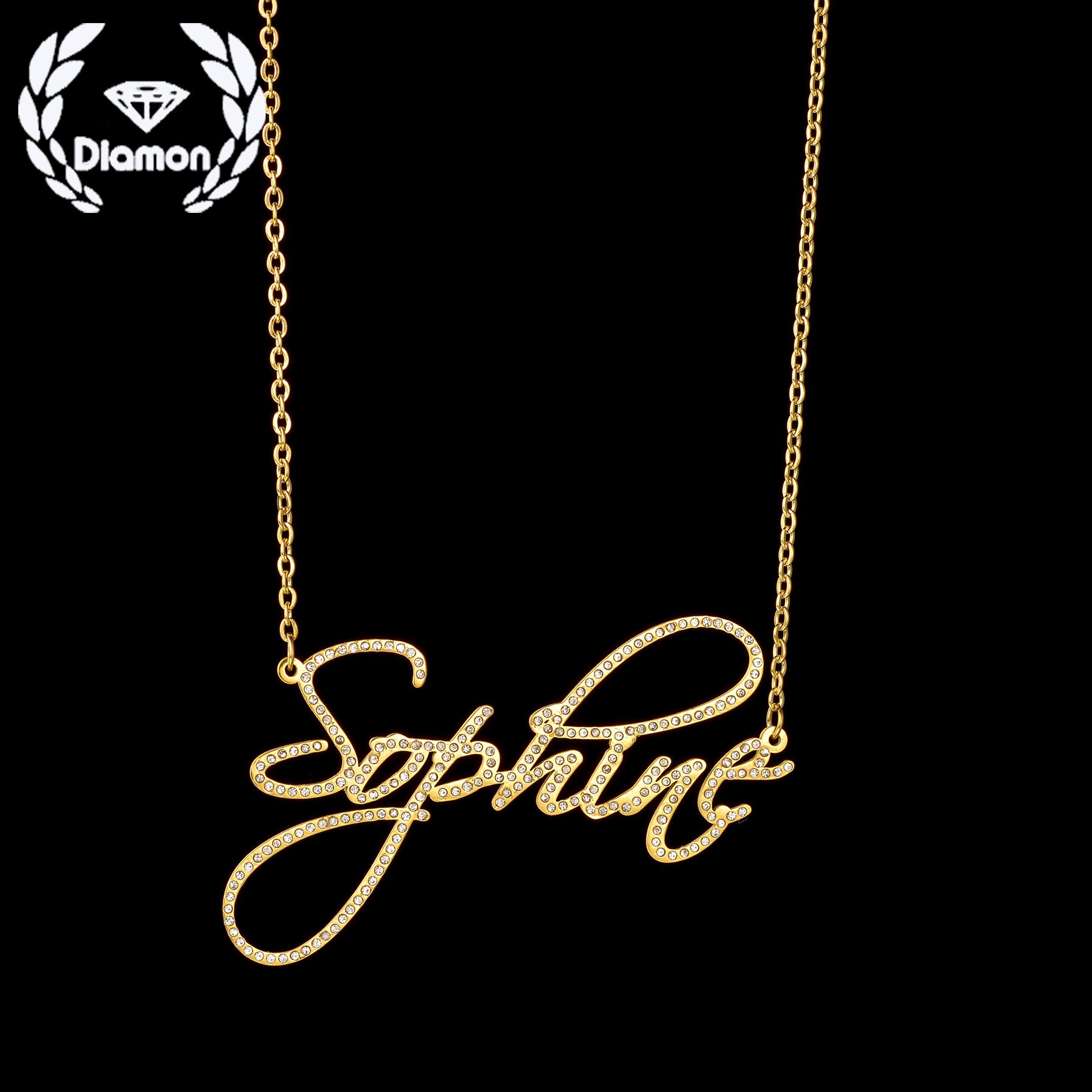 Diamon Fashion Personalized Custom Name Necklace for Women Stainless Steel Zircon Nameplate Chain Pendant Birthday Jewelry Gift