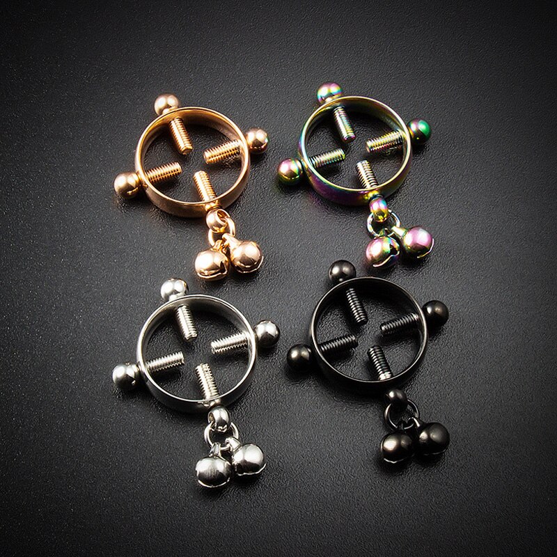 1PC Fashion Stainless Steel Women Breast Adjustable Screw Bell Pendant Fake Nipple Ring Sexy Fake Body Piercing Jewelry