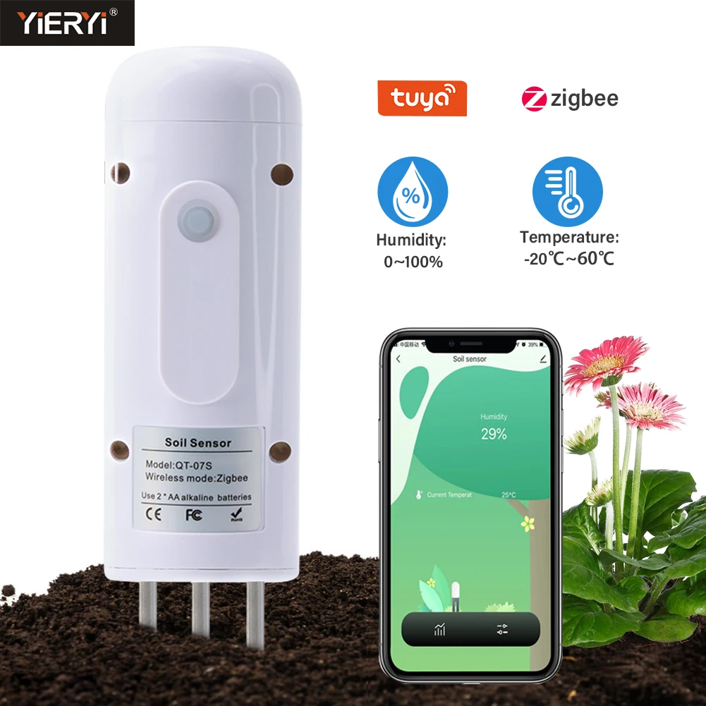 Tuya Zigbee Wireless Soil Moisture Meter Temperature Humidity Tester Plant Monitor IP67 Waterproof