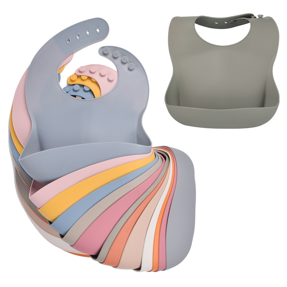 1PC Lunch Apron Toddler Silicone Bibs Baby Kids Girl Boys Waterproof Saliva Solid Feeding Bib 12 Colors Baby Silicone Bib Aprons