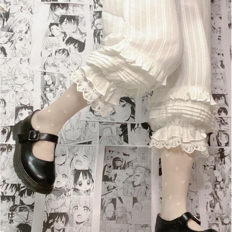Women Kawai Ruffled JK Knickers Girl Elastic Waist Cotton Victoria Pantaloons Bloomers Japanese Sweet Lolita Safety Shorts Pants