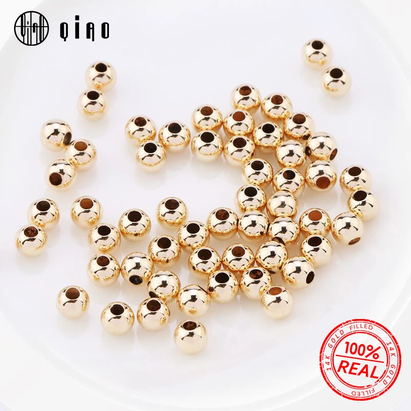 Wholesale 50PCS 2-4MM 14K Gold beads round smooth jewelry beads for bracelet&necklace making 14K