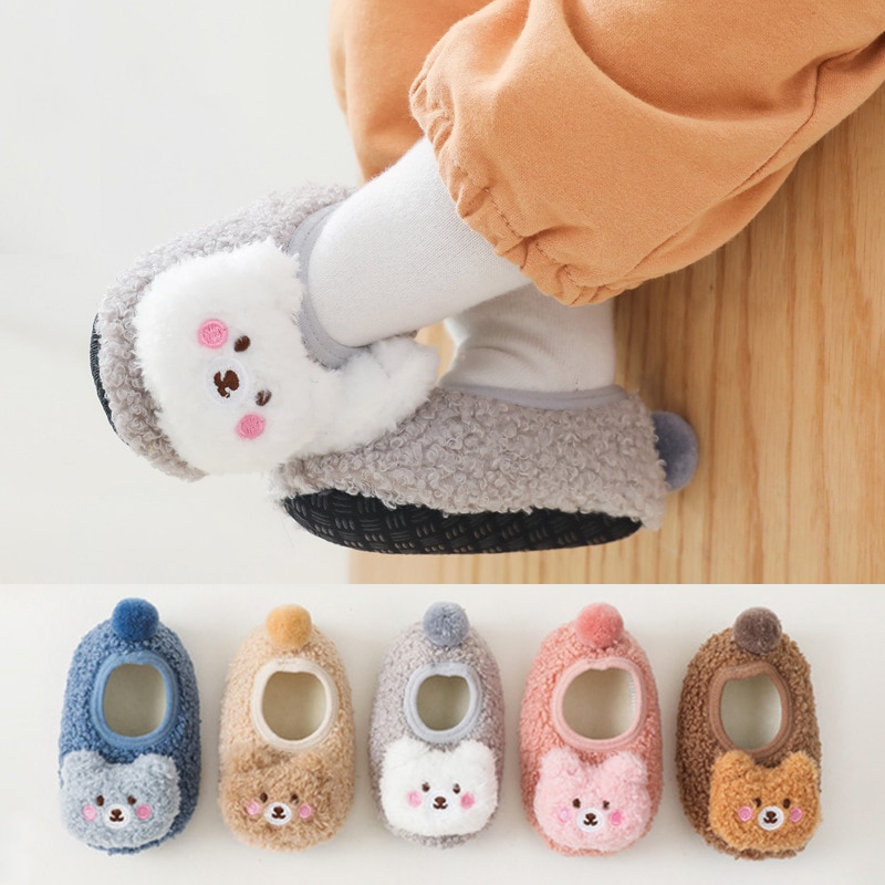 Cute 3D Cartoon Bear Anti-slip Floor Sock Shoes Spring Non-slip First Walkers Slippers for Toddler Newborn Baby Boy Girl Stuff