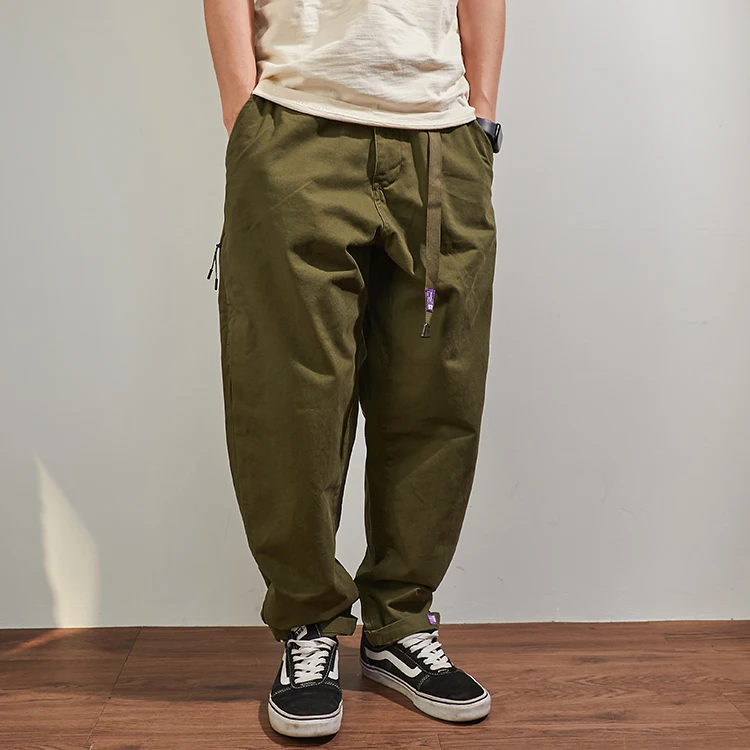 Four Seasons Japanese Retro Tapered Casual Pants Men's Fashion 100% Cotton Washed Loose Straight