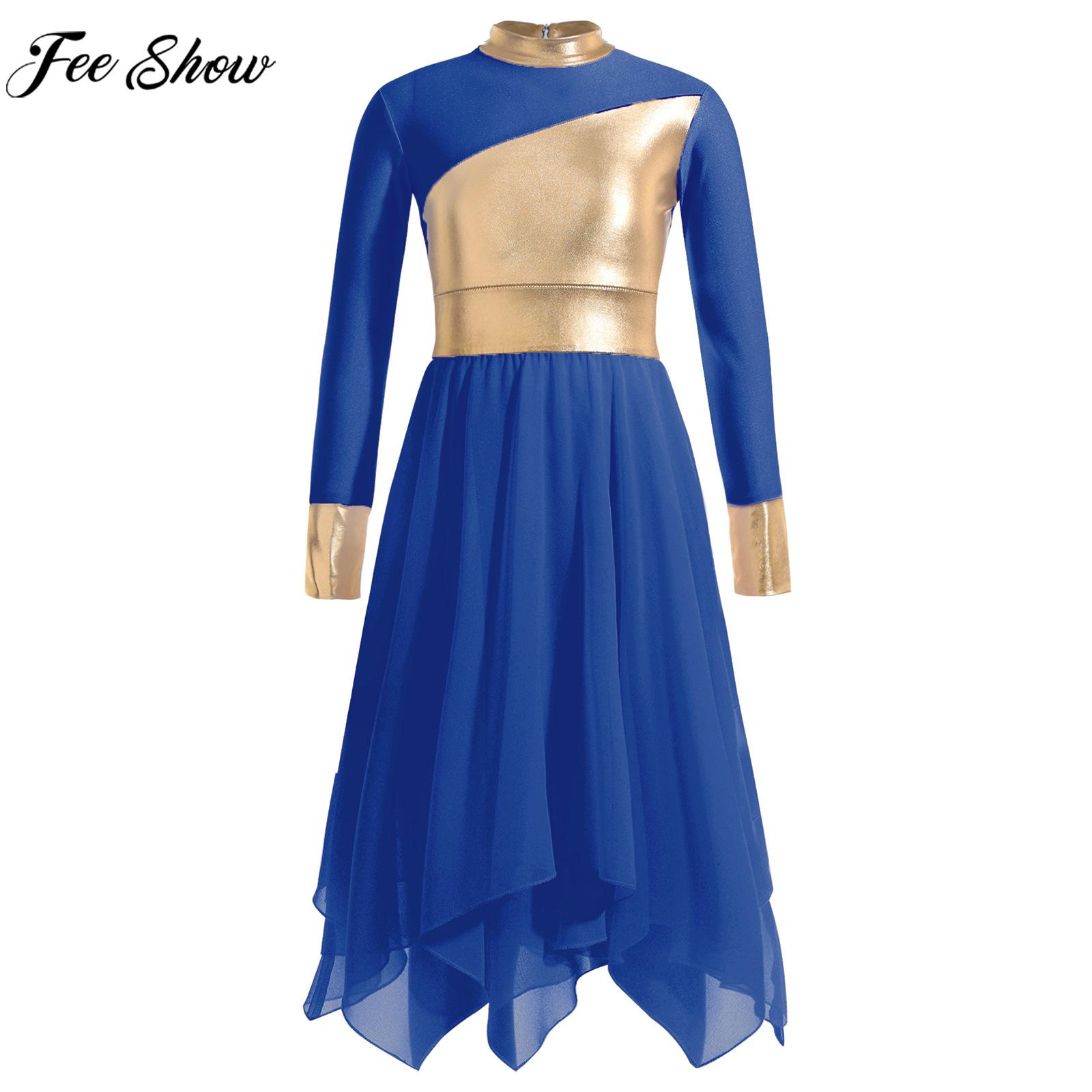 Girls Lyrical Dance Dress Ballroom Classical Dancing Church Choir Costume Long Sleeve Dresses Party Stage Performance Dancewear