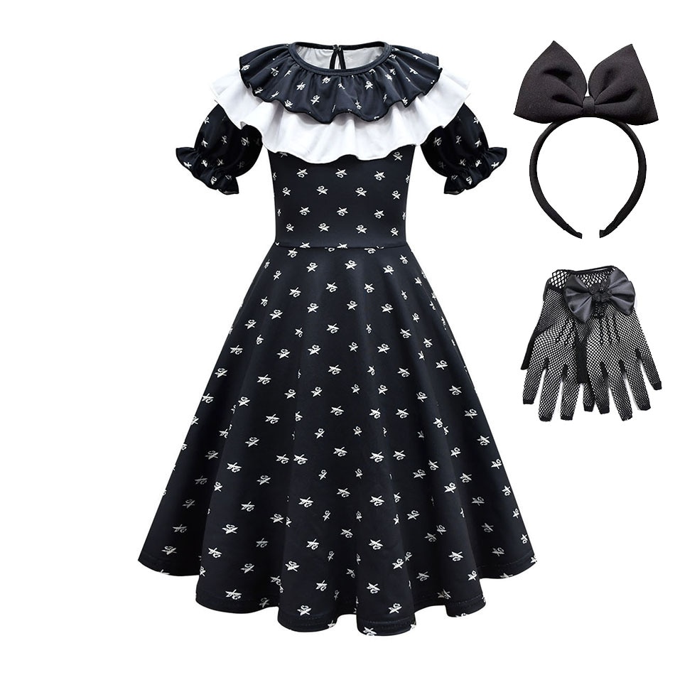 Girl Wednesday Addams Dress Children Role Play Evening Black Fantasy Adult Spring Halloween Outfit Halloween Costume