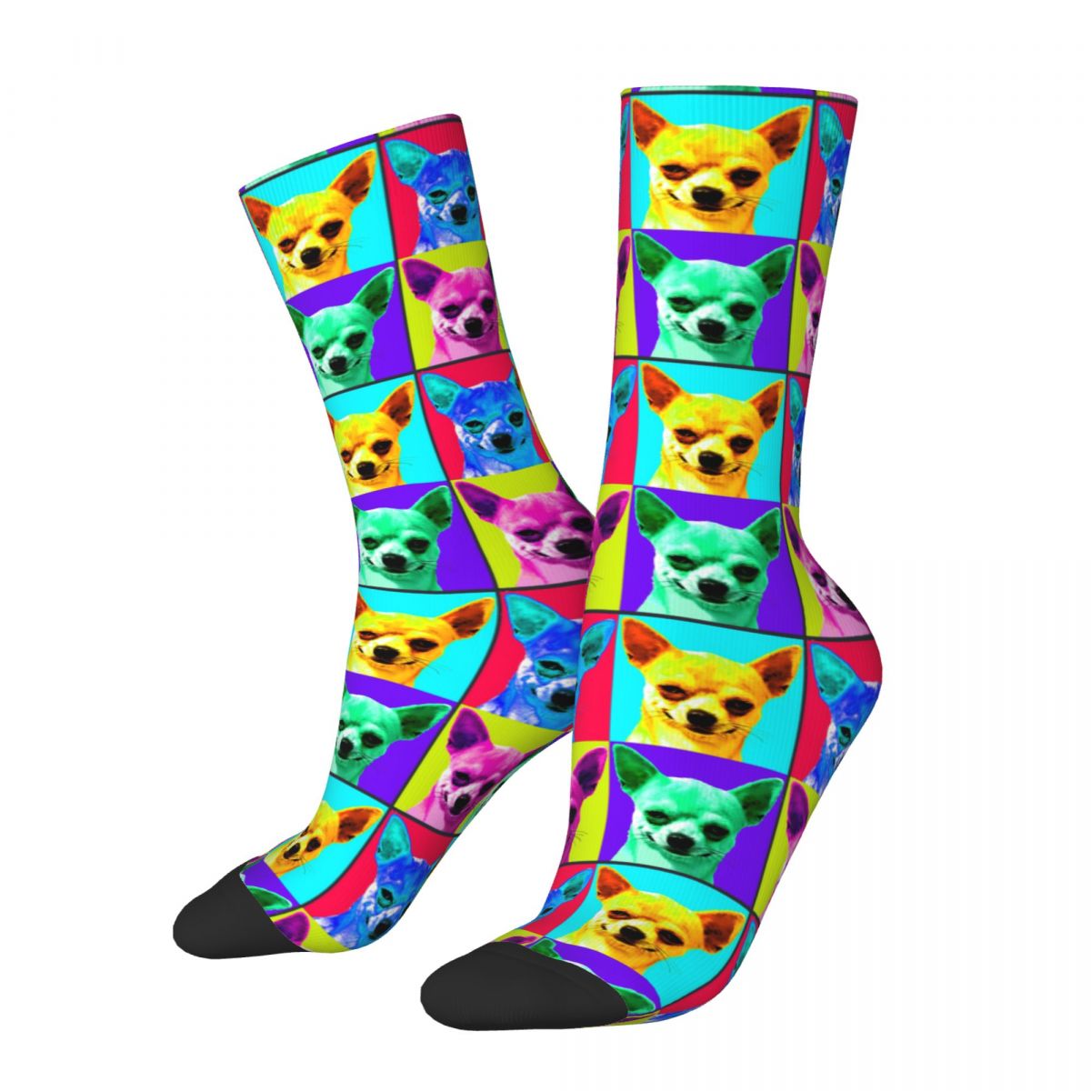 Funny Crazy Sock for Men Pop Hip Hop Harajuku Chihuahua Happy Seamless Pattern Printed Boys Crew compression Sock Casual Gift