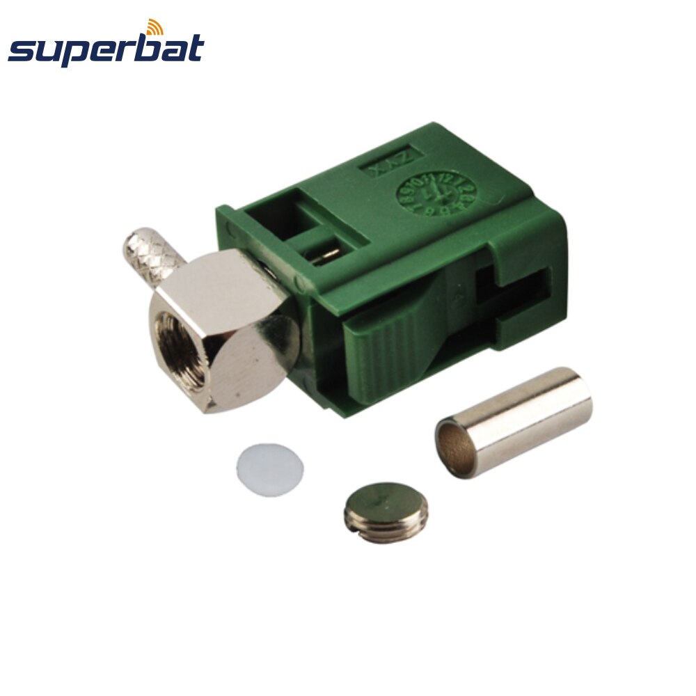 Superbat 10pcs Fakra Female Right Angle Green /6002 Car TV1 Coaxial Connector for Cable RG316 RG174 LMR100