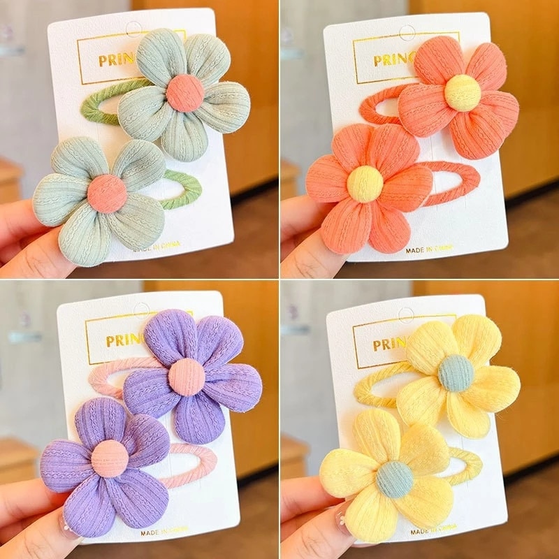 【2-Piece Set】Children's Cute Fabric Flower Pair Clip Hair Accessories Girl Hairpin Temperament Clip Baby Headdress Wholesal