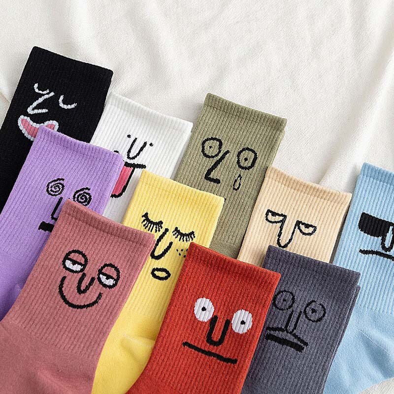 2023 New Korea Happy Funny Women Socks Cartoon Harajuku Trend Colorful Funny Expression Socks Girl Kawaii Socks Unisex Men Socks