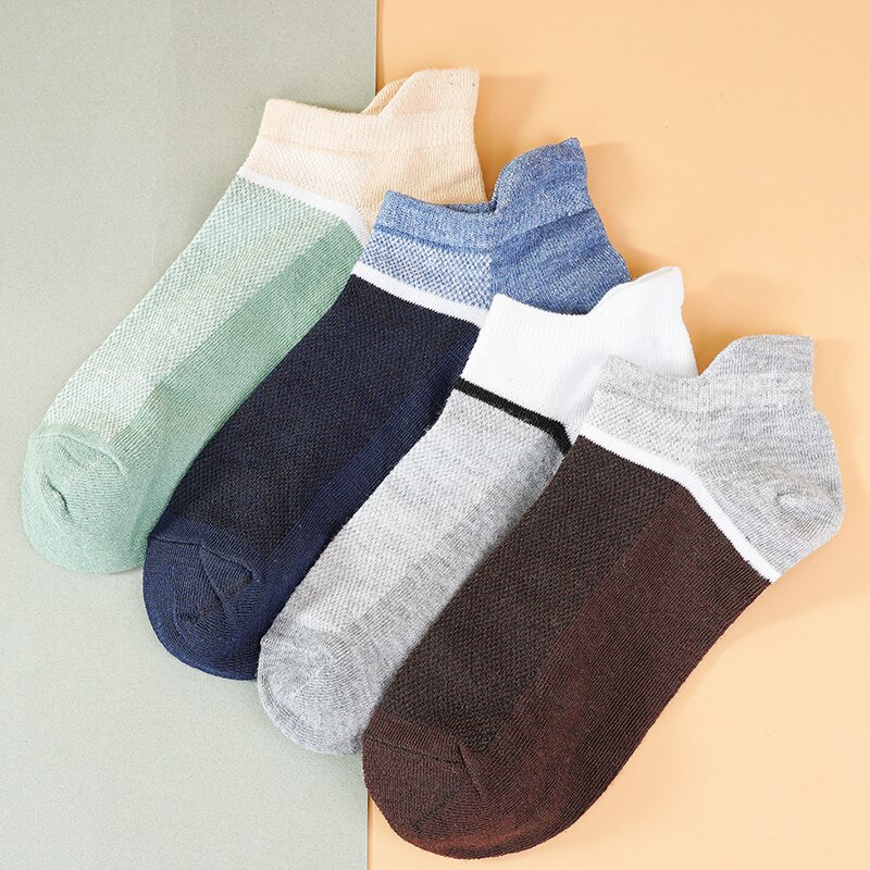 4 Pairs High Quality Men Ankle Socks Breathable Mesh Fashion Fun Street Anti-friction Low Top Trend Casual Bright Color Sock