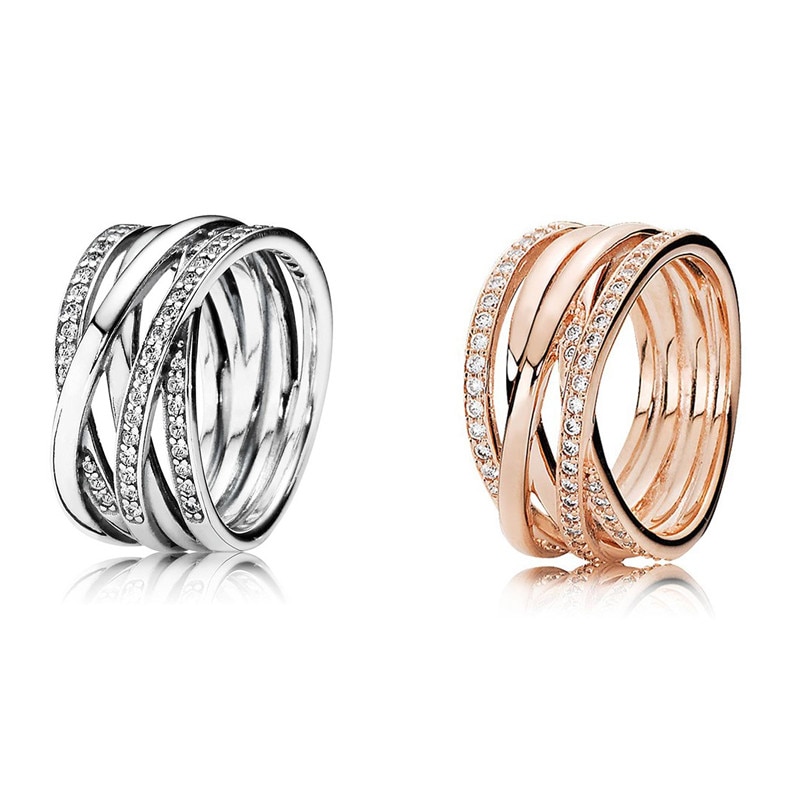Authentic 925 Sterling Silver Ring Sparkling & Polished Lines Ring For Women Wedding Party Gift Europe Fashion Jewelry