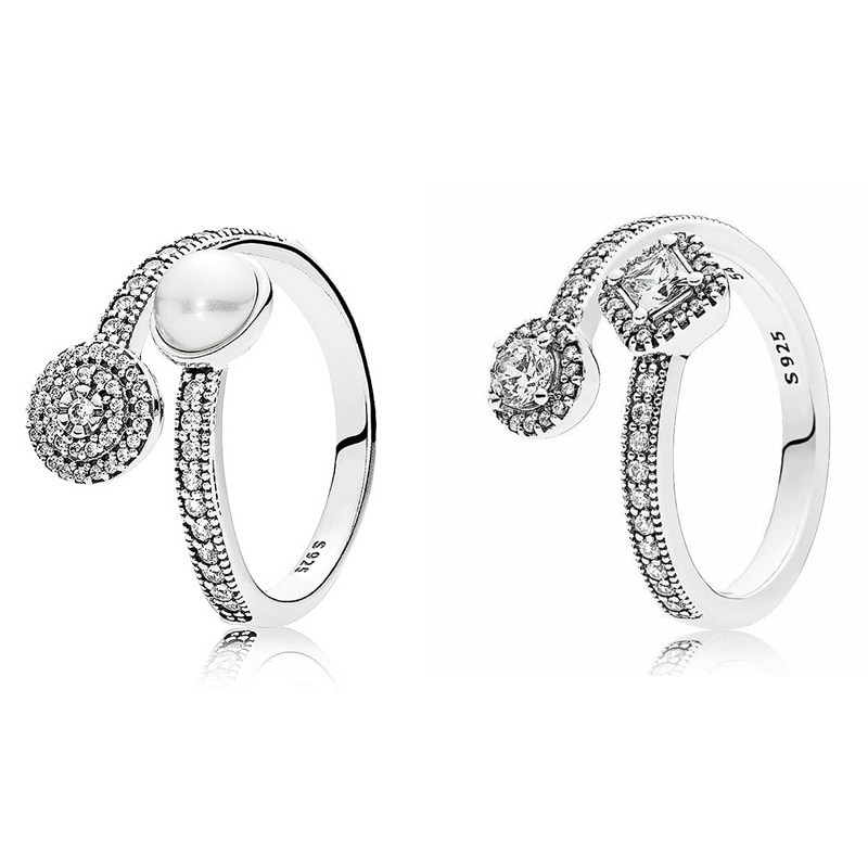 Authentic 925 Sterling Silver Sparkling Abstract Elegance With Crystal Ring For Women Wedding Party Europe Fashion Jewelry