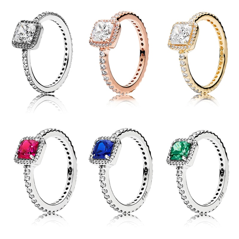 Authentic 925 Sterling Silver Sparkling Four Claw Timeless Elegance With Crystal Ring For Women Wedding Party Fashion Jewelry