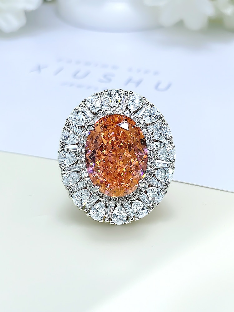 Sterling Silver Papalacha Pigeon Egg Luxury Ring Set Inlaid with Imported High Carbon Diamond Banquet Premium Retro Girl