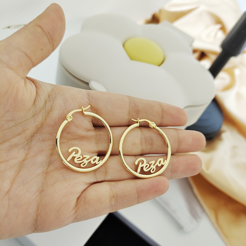 DODOAI 30-100mm Custom Hoop Earrings Customize Name Earrings Personality Earrings With Statement Words Children's Jewelry G