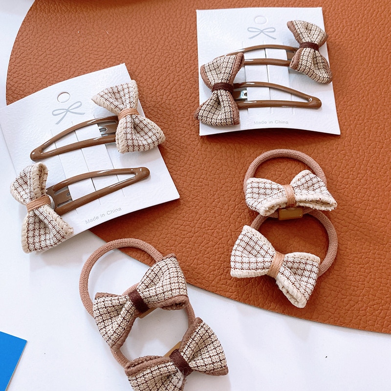 2Pcs/set Baby Cute Bowknot Hairpins for Girls Newborn Lattice Hair Clip Kid Princess Hairrope Children Hairclip Toddler Hairpin