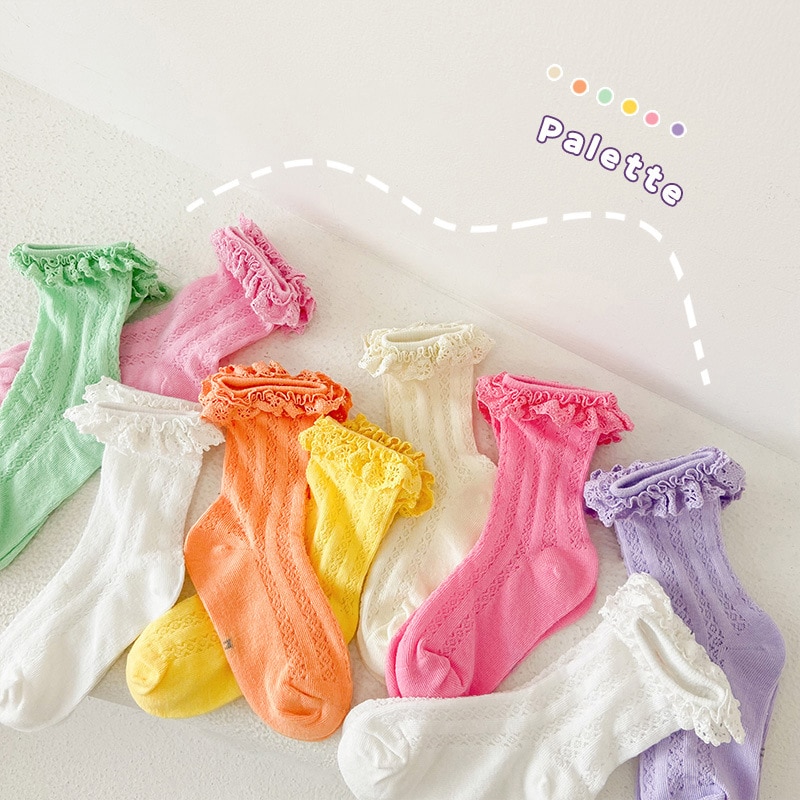 1Pair Kids Frilly Lace Tutu Socks Baby Girls Socks Cotton Children Dance Princess Sock Flowers Ruffled Solid Ankle Socks Random