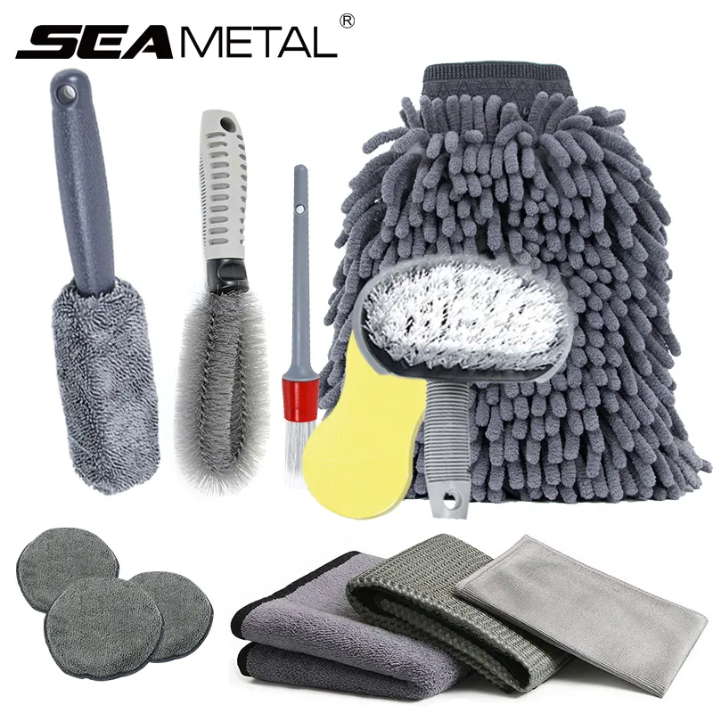 6/12pcs Car Cleaning Set Car Detailing Brush Towel Glove Auto Dashboard Air Outlet Cleaning Tools