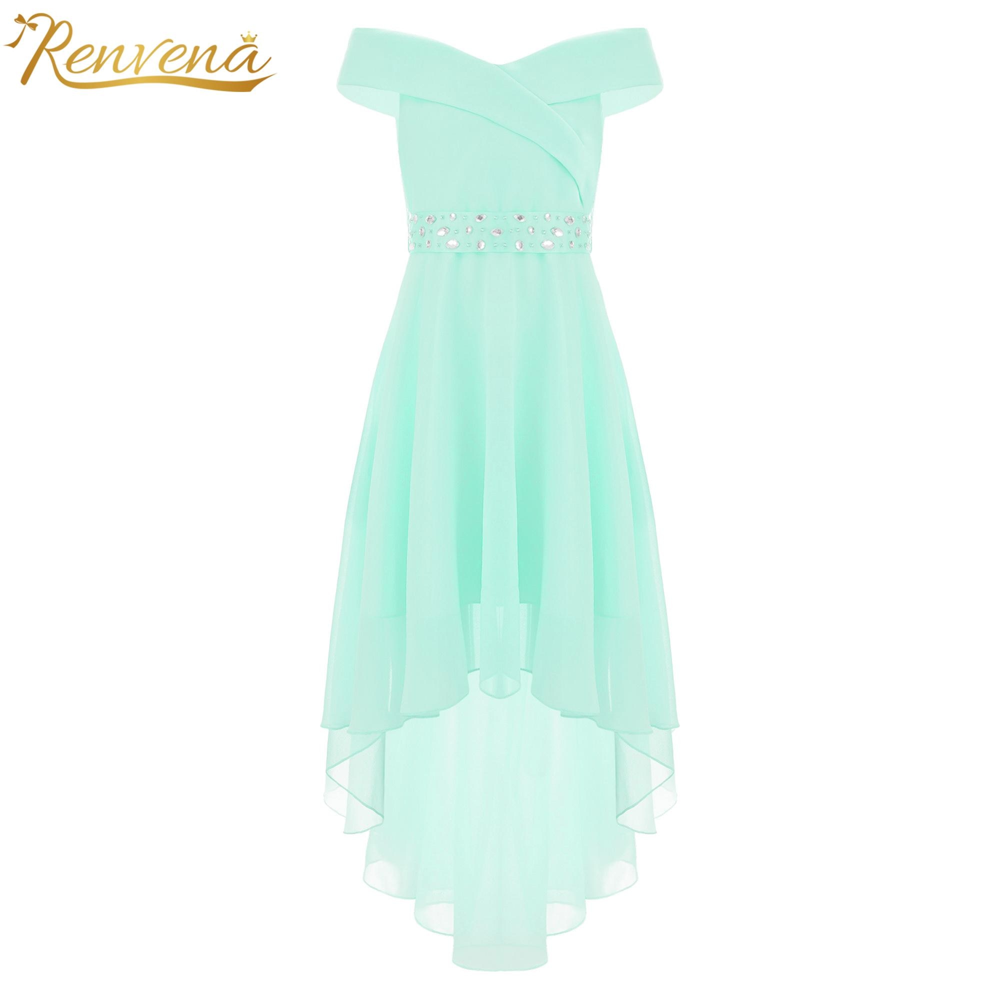 Flower Girls Dress Elegant Chiffon Off Shoulder Princess Dresses Children Wedding Party Cosutme Teens First Communion Clothes
