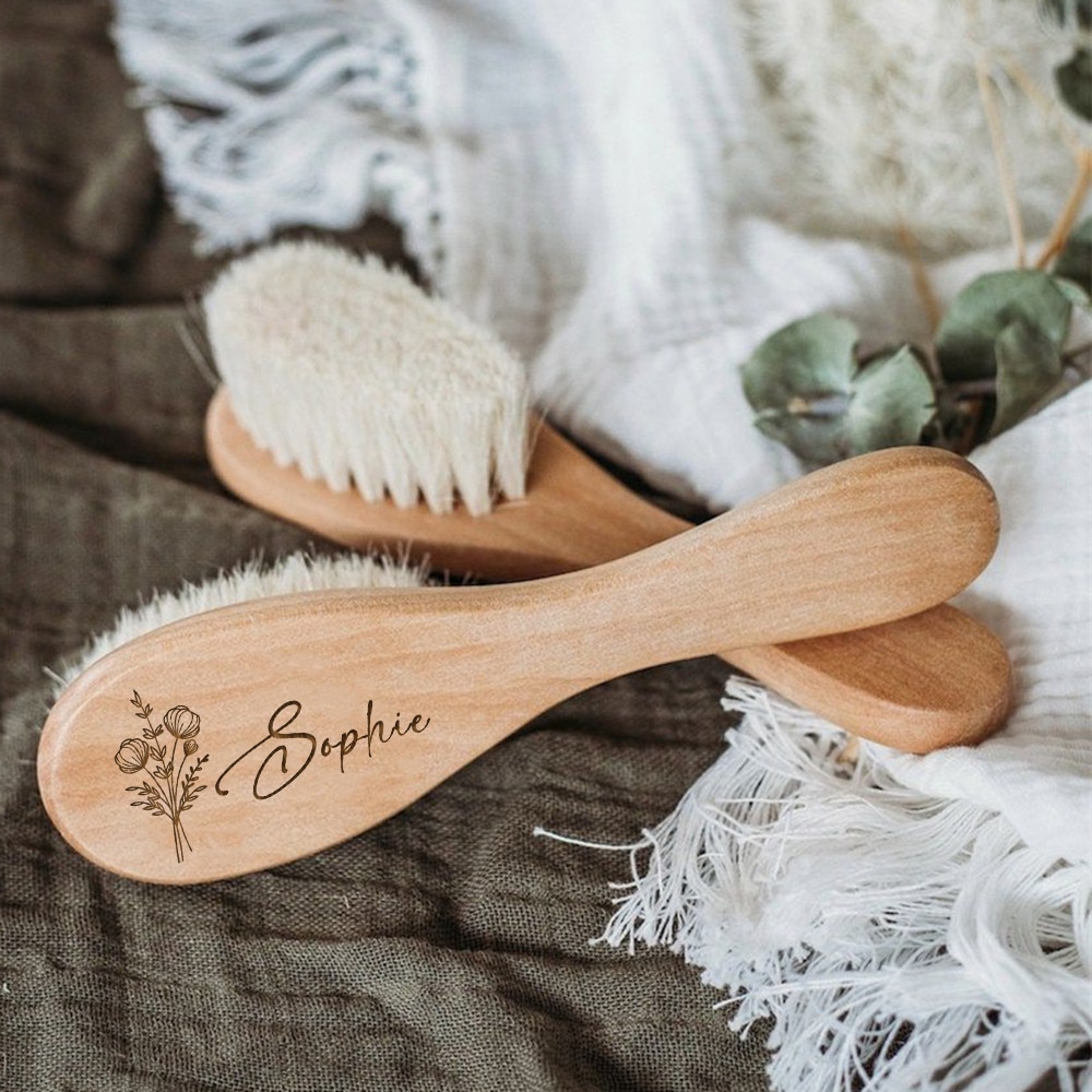 Personalized Baby Hairbrushes Custom Flower Wirh Name Wooden Newborn Hair Brush Comb Brush Baptism/Birthday Baby Shower Gift