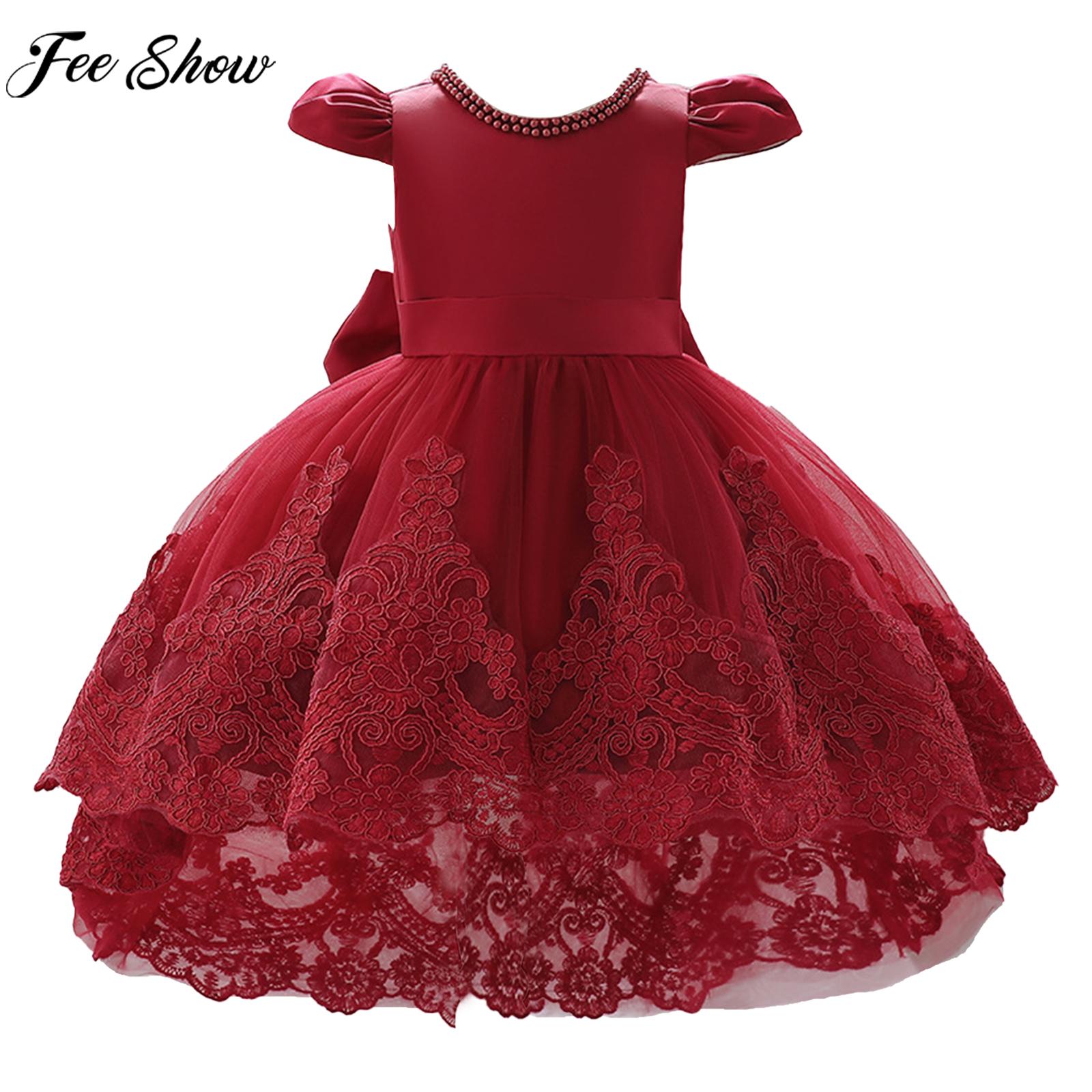 Kids Wedding Flower Dress Shiny Sequin Fly Sleeve Bowknot Tulle Princess Tutu Photography Evening Baptism Birthday Party Dresses