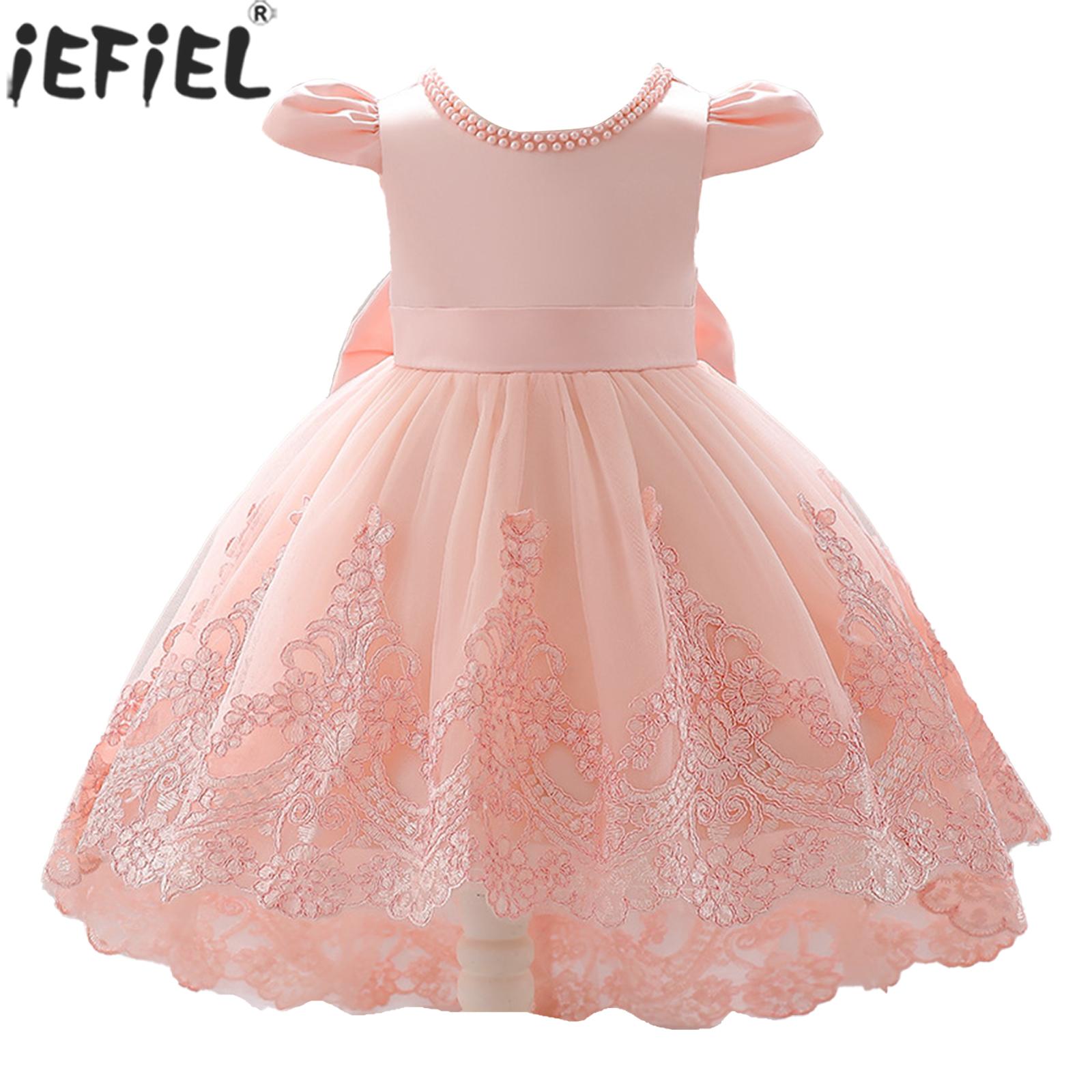Little Girls Cute Tutu Princess Dress Shiny Sequin Fly Sleeve Bowknot Tulle Party Dress Birthday Wedding Evening Baptism Gown