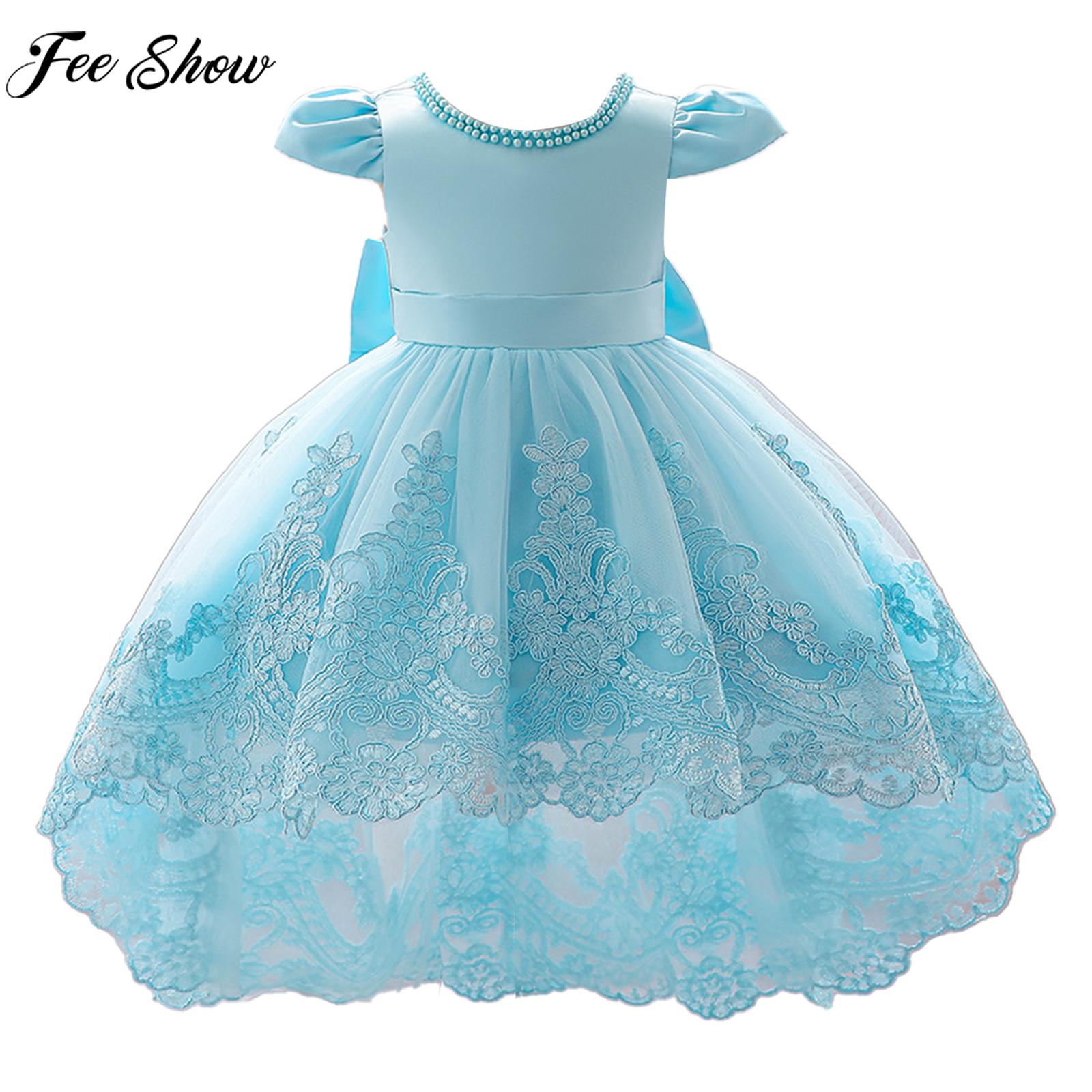 Children Girls Baptism Wedding Birthday Party Dress Shiny Sequin Tulle Tutu Fly Sleeve Bowknot Princess Dress for Evening Prom