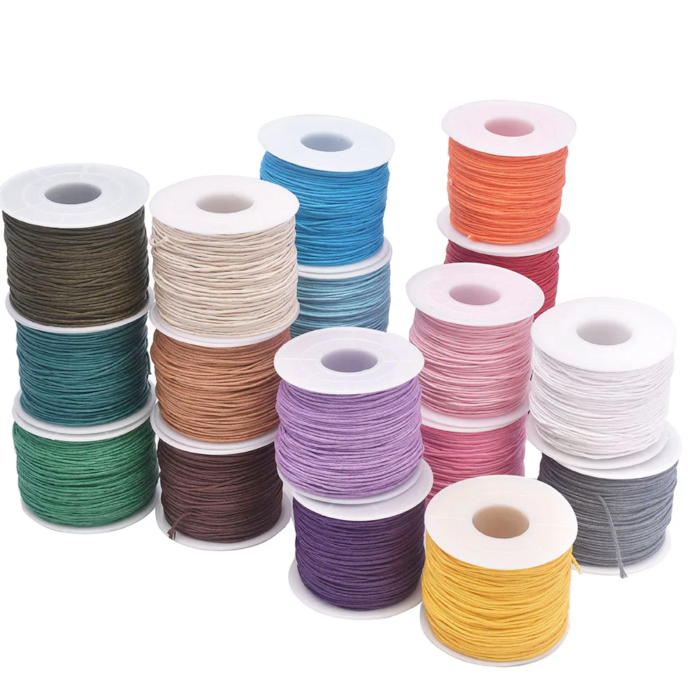 24-70m 1mm Waxed Cotton Cord For Beading Craft DIY Bracelet Necklace Braided String Thread Jewelry