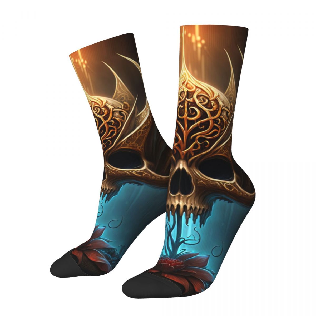 Happy Funny Men's Compression Socks Skull Art Vintage Harajuku Black Metal Street Style Novelty Seamless Crew Crazy Sock