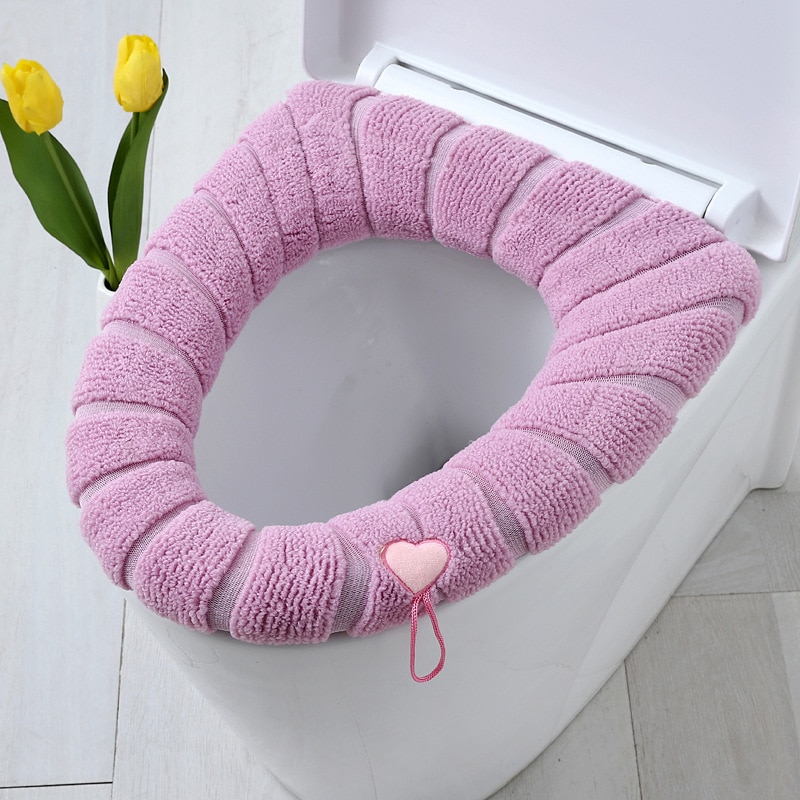 Winter Warm Toilet Seat Cover Mat Bathroom Toilet Pad Cushion with Handle Thicker Soft Washable Bathroom Accessories